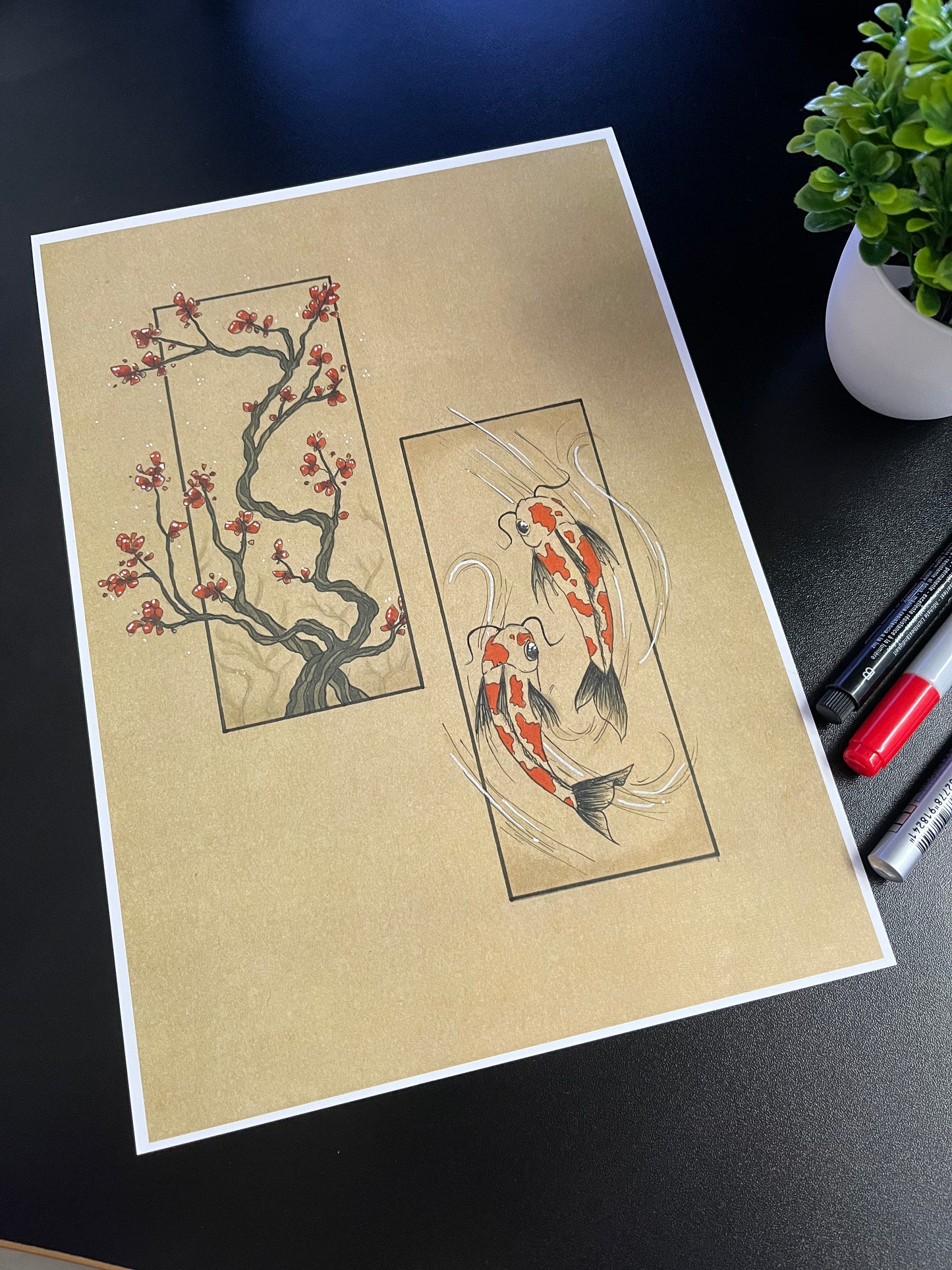 Silk Posters - Japanese Cherry Blossom/Koi Artwork