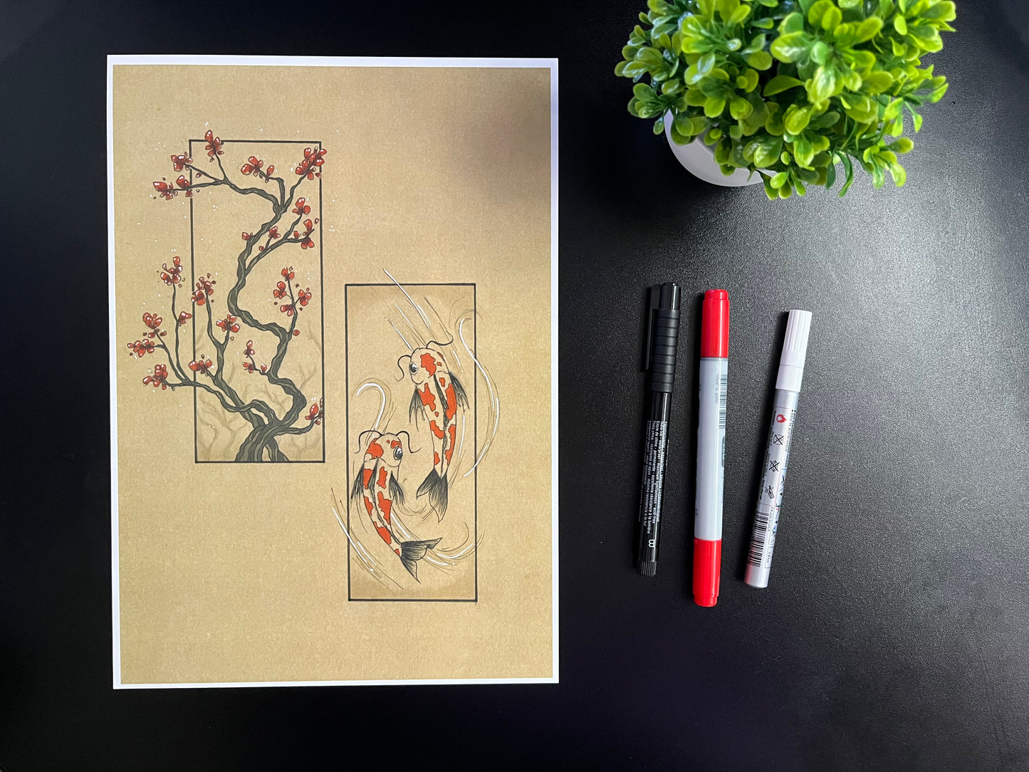 Silk Posters - Japanese Cherry Blossom/Koi Artwork