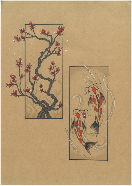 Silk Posters - Japanese Cherry Blossom/Koi Artwork